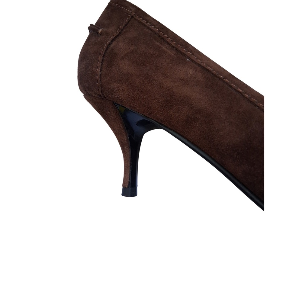 Jeffrey Campbell Brown Suede Pointed Toe Penny Loafer Kitten Heel Pumps - Picture 6 of 8